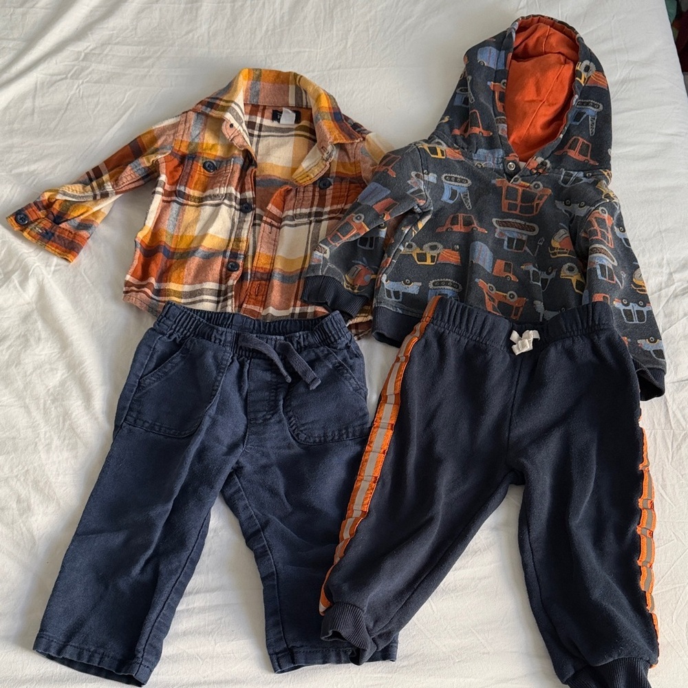 Kbaby boy Orange and Blue flannel and Hoodie Set 12-18months